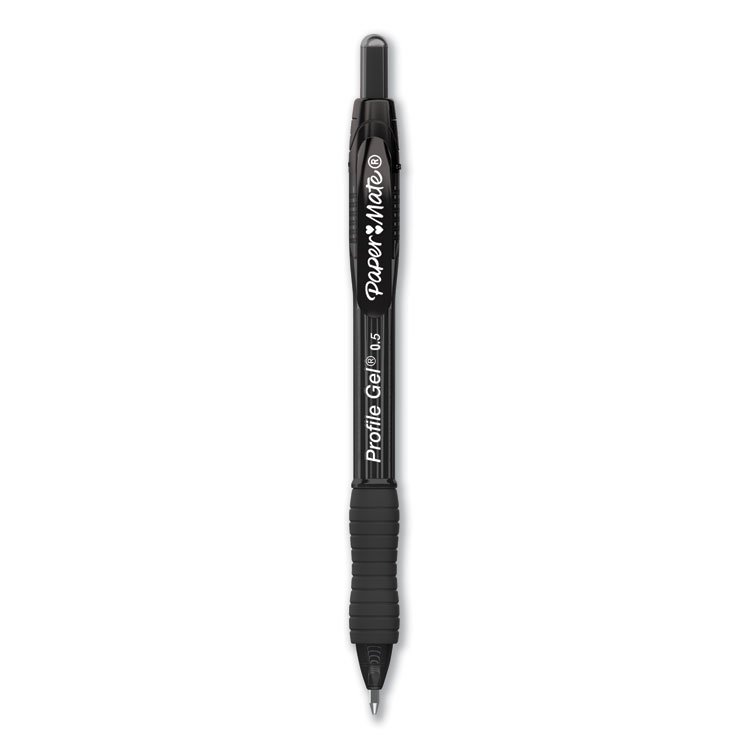 Paper Mate Profile Gel Pen, Retractable, Fine 0.5 mm, Black Ink, Translucent Black Barrel, Dozen (PAP2095468)