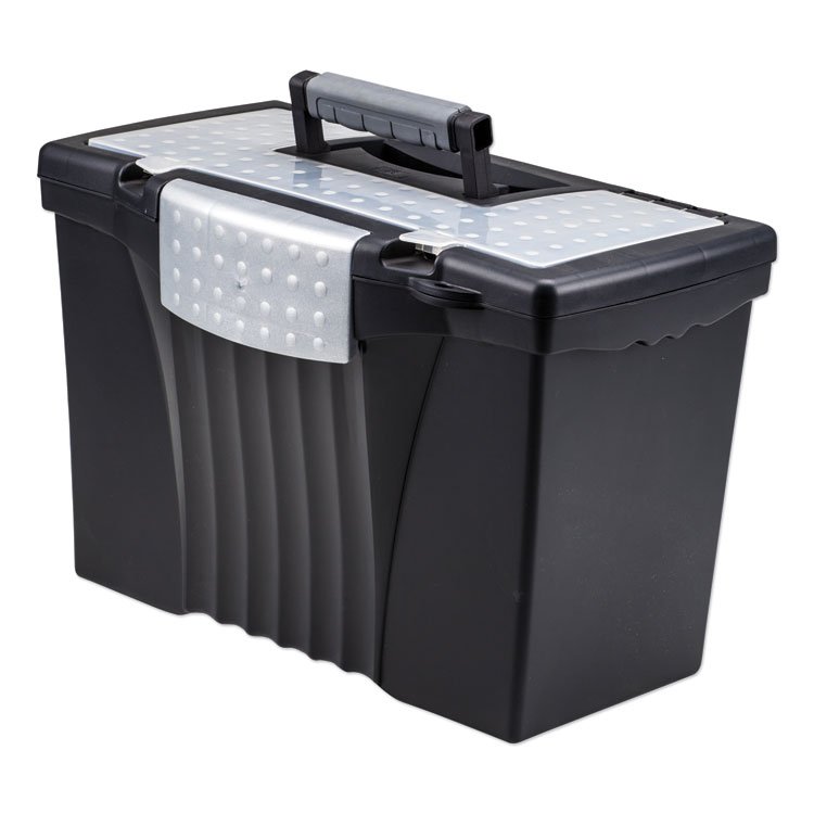 Storex Portable Letter/Legal Filebox with Organizer Lid, Letter/Legal Files, 14.5" x 10.5" x 12", Black (STX61510U01C)