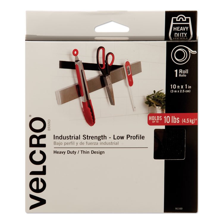 VELCRO Brand Low-Profile Industrial-Strength Heavy-Duty Fasteners, 1" x 10 ft, Black (VEK91100)