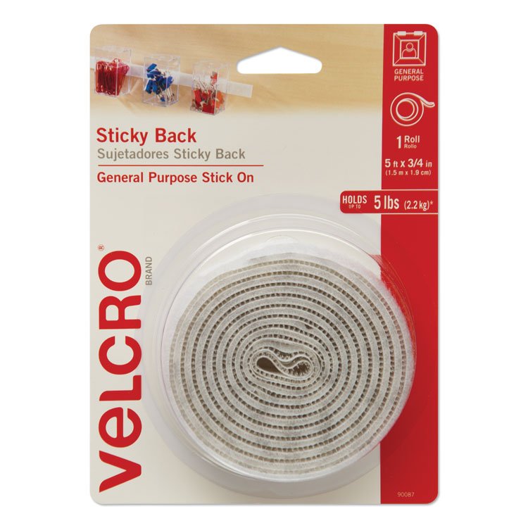 VELCRO Brand Sticky-Back Fasteners with Dispenser, Removable Adhesive, 0.75" x 5 ft, White (VEK90087)