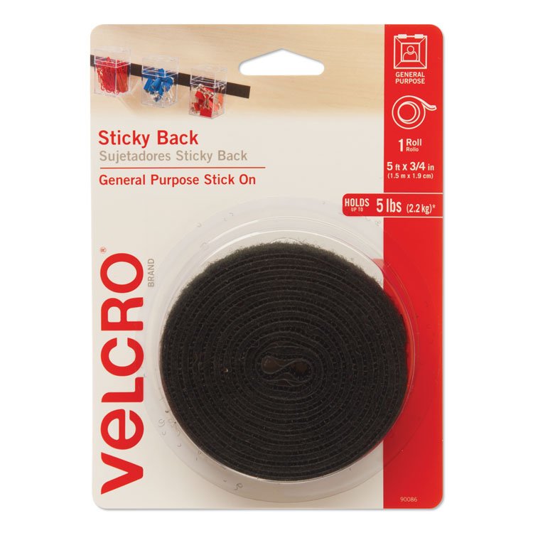 VELCRO Brand Sticky-Back Fasteners with Dispenser, Removable Adhesive, 0.75" x 5 ft, Black (VEK90086)