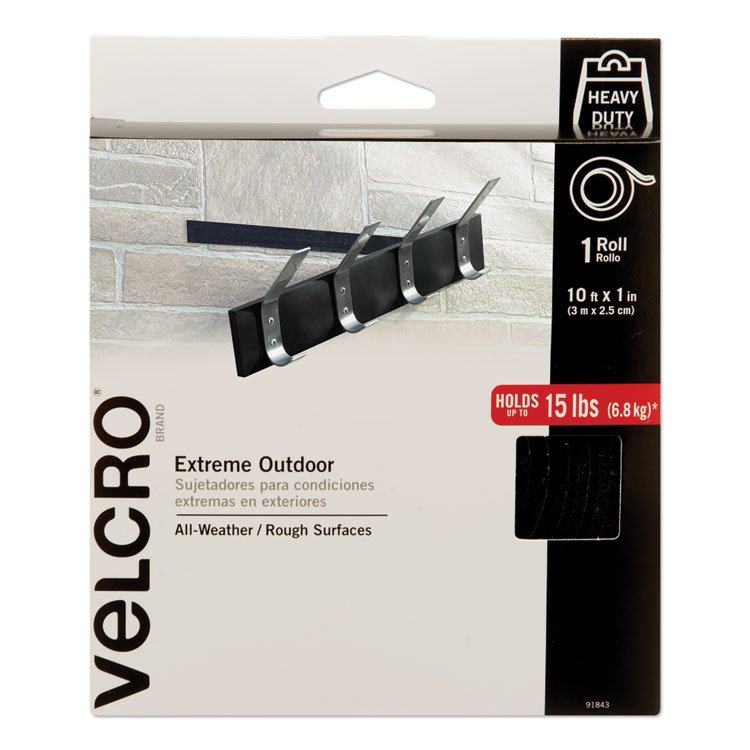 VELCRO Brand Heavy-Duty Fasteners, Extreme Outdoor Performance, 1" x 10 ft, Black (VEK91843)