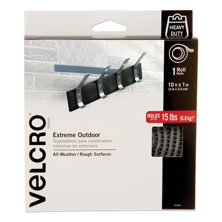 VELCRO Brand Heavy-Duty Fasteners, Extreme Outdoor Performance, 1" x 10 ft, Titanium (VEK91365)