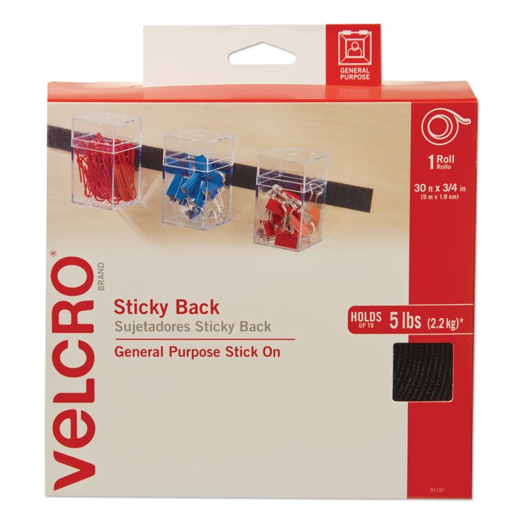VELCRO Brand Sticky-Back Fasteners, Removable Adhesive, 0.75" x 30 ft, Black (VEK91137)