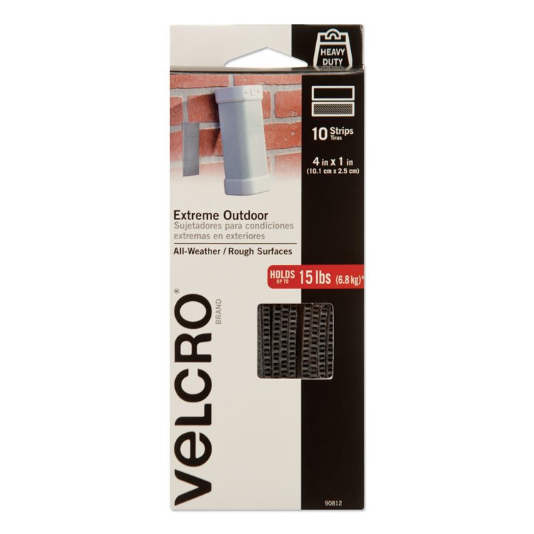 VELCRO Brand Heavy-Duty Fasteners, Extreme Outdoor Performance. 1" x 4", Titanium, 10/Pack (VEK90812)