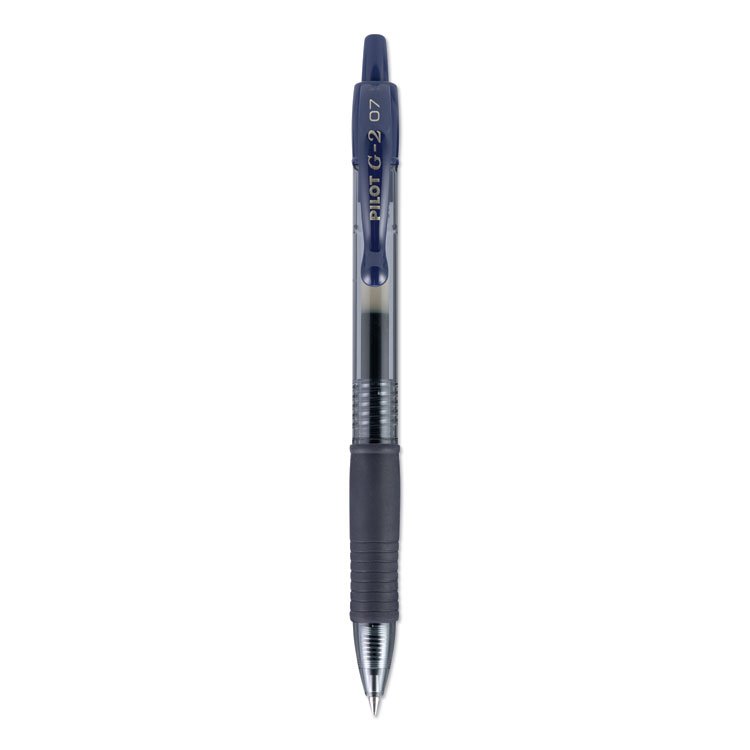 Pilot G2 Premium Gel Pen, Retractable, Fine 0.7 mm, Navy Blue Ink, Smoke/Blue Barrel, Dozen (PIL31187)