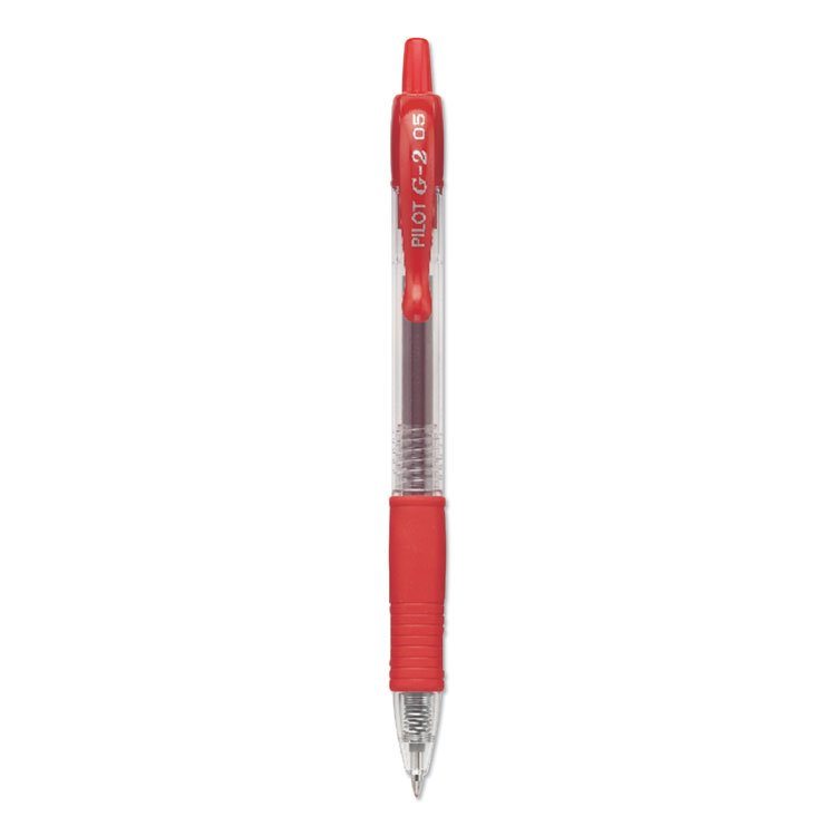 Pilot G2 Premium Gel Pen, Retractable, Extra-Fine 0.5 mm, Red Ink, Smoke/Red Barrel, Dozen (PIL31004)
