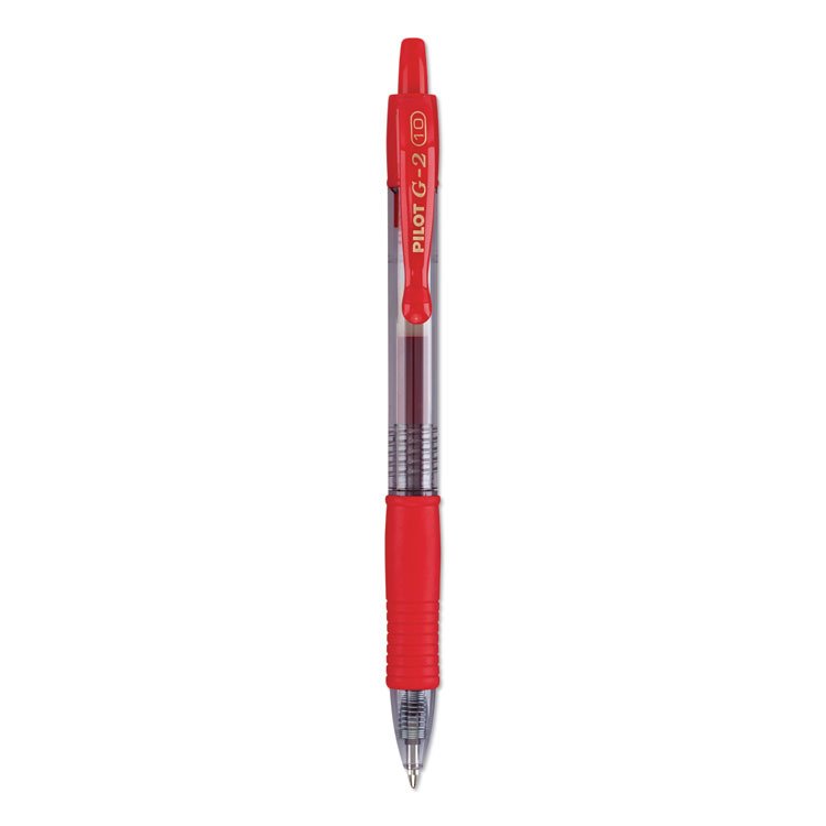 Pilot G2 Premium Gel Pen, Retractable, Bold 1 mm, Red Ink, Smoke/Red Barrel, Dozen (PIL31258)