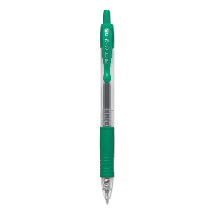 Pilot G2 Premium Gel Pen, Retractable, Extra-Fine 0.5 mm, Green Ink, Smoke/Green Barrel, Dozen (PIL31005)