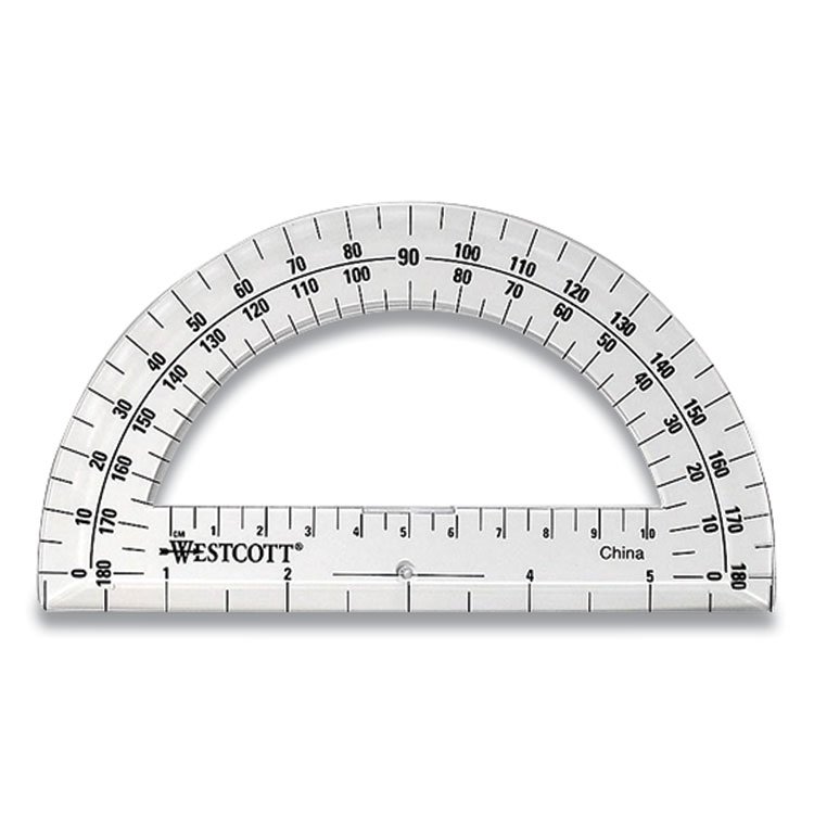 Westcott 180 Degree Protractor, Plastic, 6" Ruler Edge/180 Degree, Clear (ACM11200)