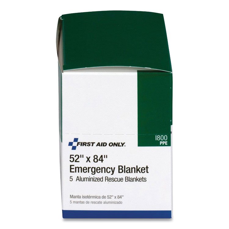 First Aid Only Aluminized Emergency Blanket, 52" x 84", 5/Box (FAOI800)