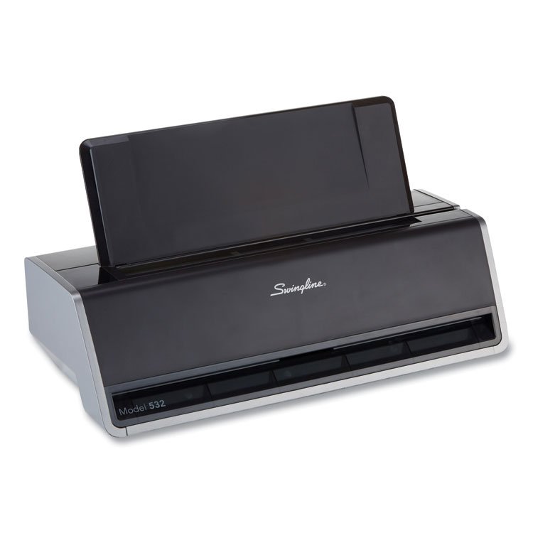 Swingline 28-Sheet Commercial Electric Two-Hole Punch, Fixed 9/32" Holes, Black/Silver (SWI74532)