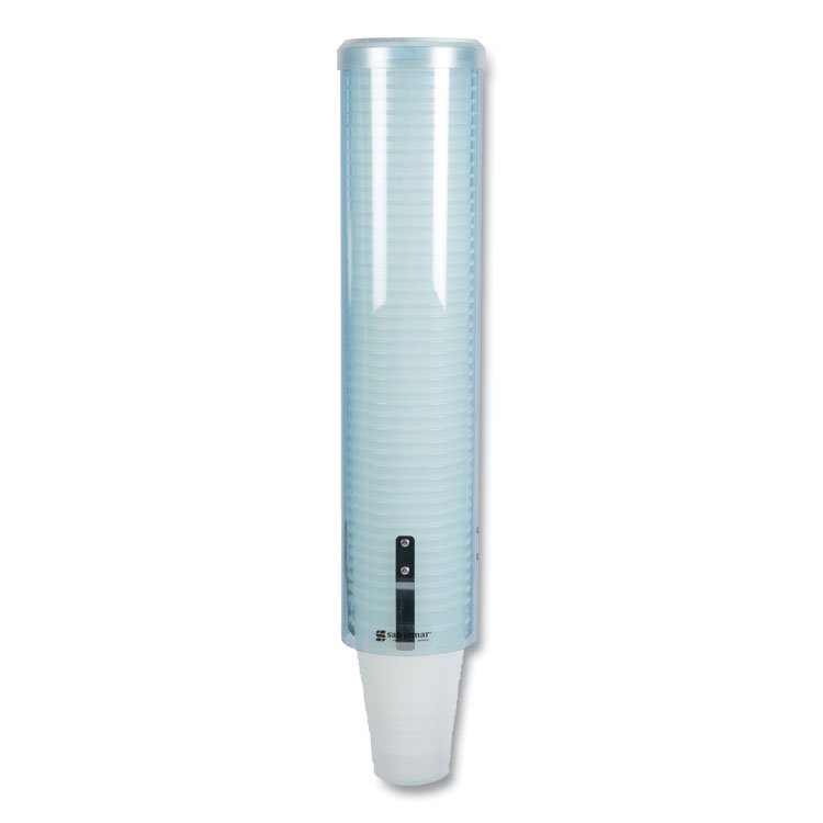 San Jamar Large Pull-Type Water Cup Dispenser, For 12 oz Cups, Translucent Blue (SJMC3260TBL)