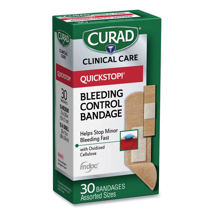 Curad QuickStop Flex Fabric Bandages, Assorted, 30/Box (MIICUR5245V1)