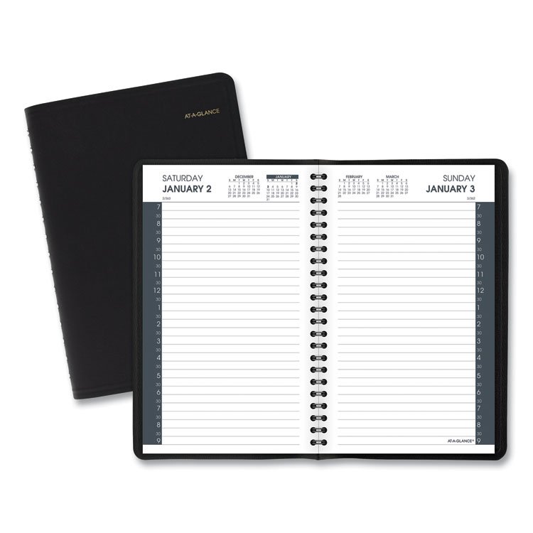 AT-A-GLANCE Daily Appointment Book with 30-Minute Appointments, 8 x 5, Black Cover, 12-Month (Jan to Dec): 2026 (AAG7020705)
