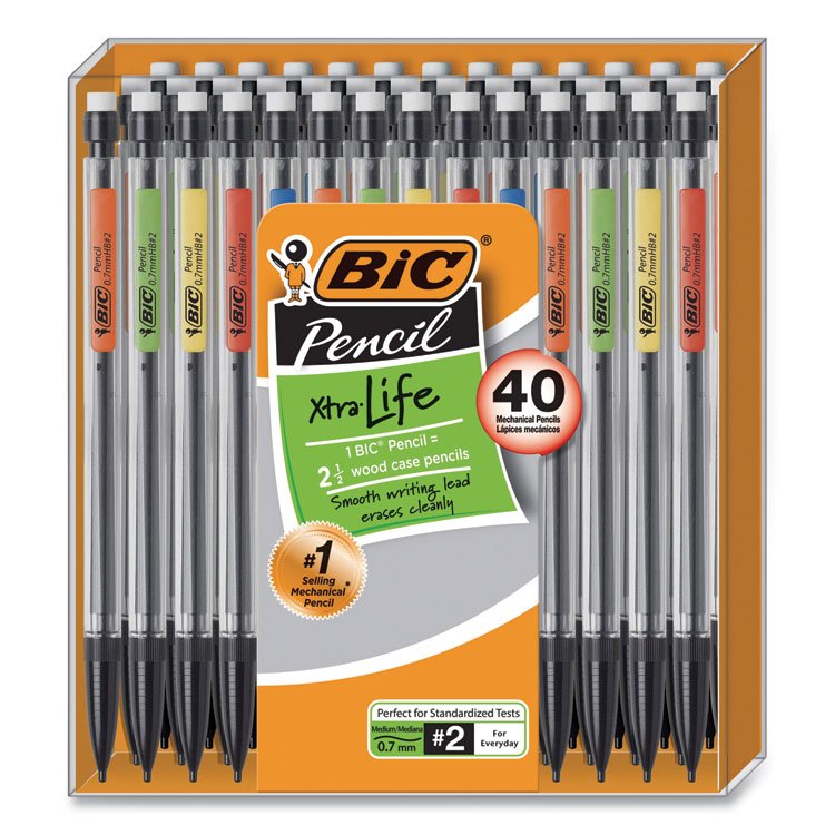 BIC Xtra Smooth Mechanical Pencil, 0.7 mm, HB (#2), Black Lead, Clear Barrel, 40/Pack (BICMPP40MJBLK)