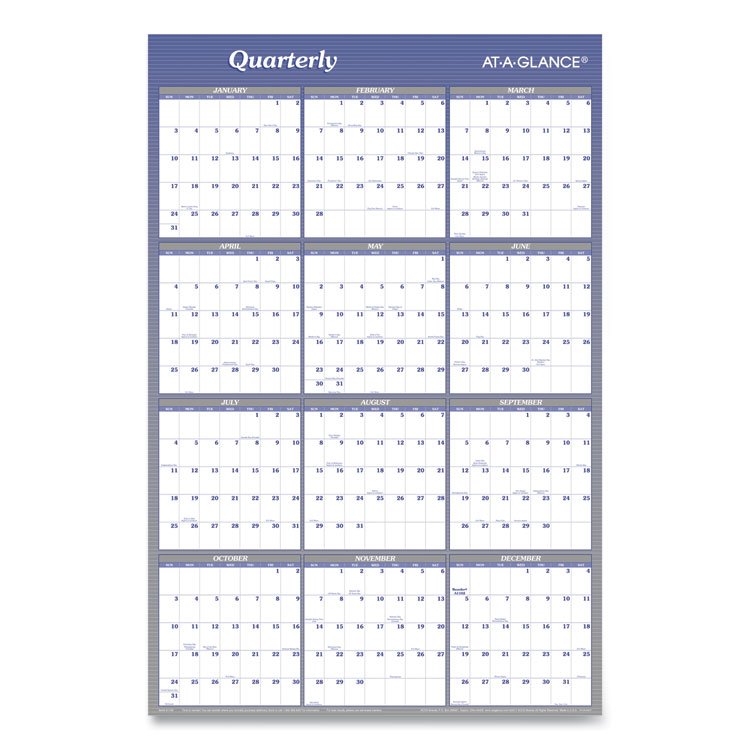 AT-A-GLANCE Vertical/Horizontal Erasable Quarterly/Monthly Wall Planner, 24 x 36, White/Blue Sheets, 12-Month (Jan to Dec): 2026 (AAGA1102)
