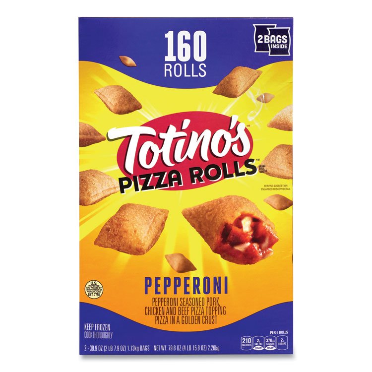 Totino’s Pizza Rolls Pepperoni Pizza Rolls, 39.9 oz Bag, 80 Rolls/Bag, 2 Bags/Carton (GRR90300034)