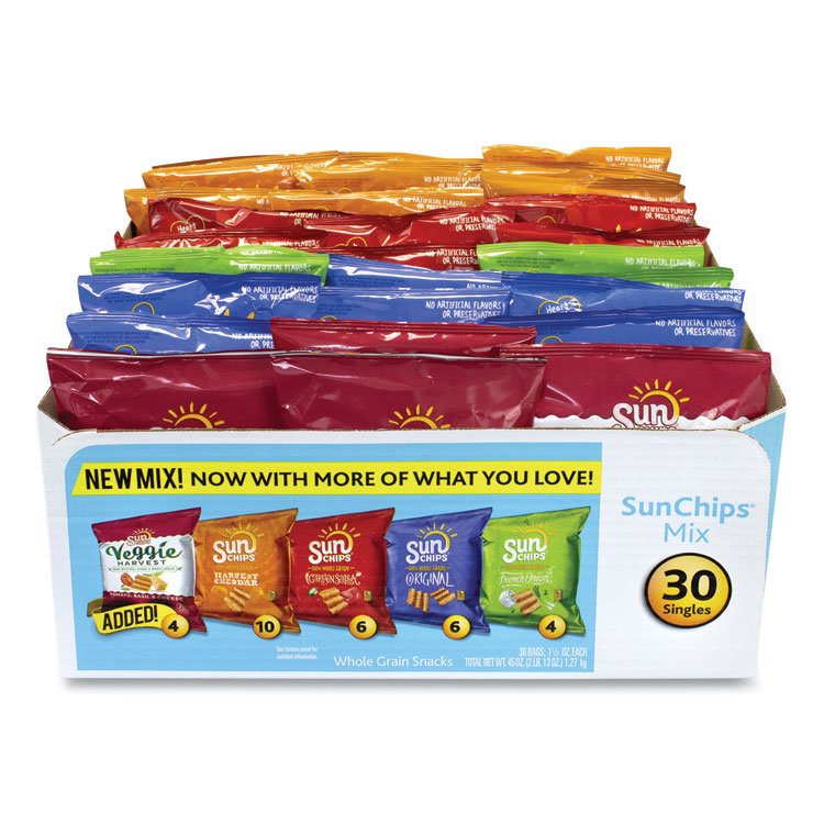 SunChips Variety Mix, Assorted Flavors, 1.5 oz Bags, 30 Bags/Carton (GRR29500009)