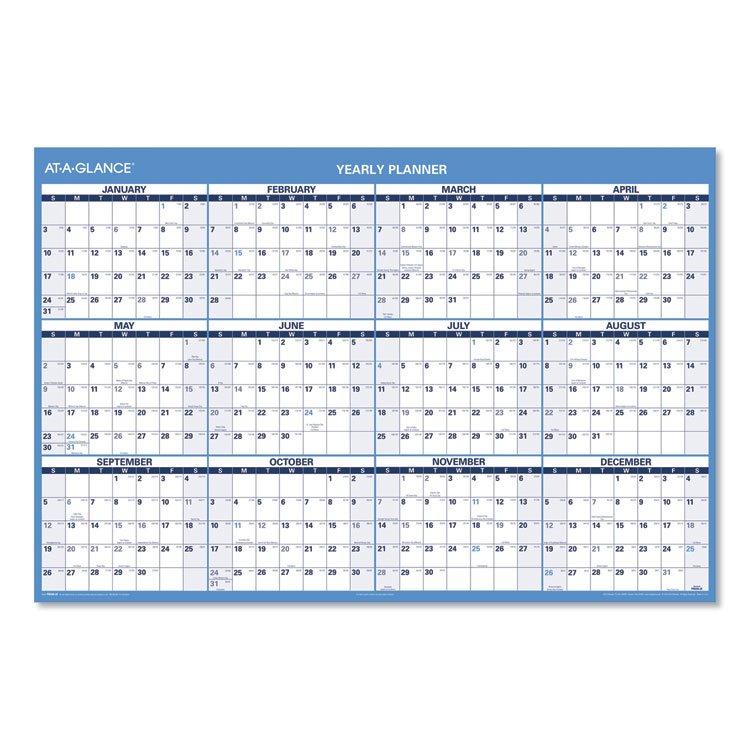 AT-A-GLANCE Horizontal Reversible/Erasable Wall Planner, 48 x 32, White/Blue Sheets, 12-Month (Jan to Dec): 2026 (AAGPM30028)