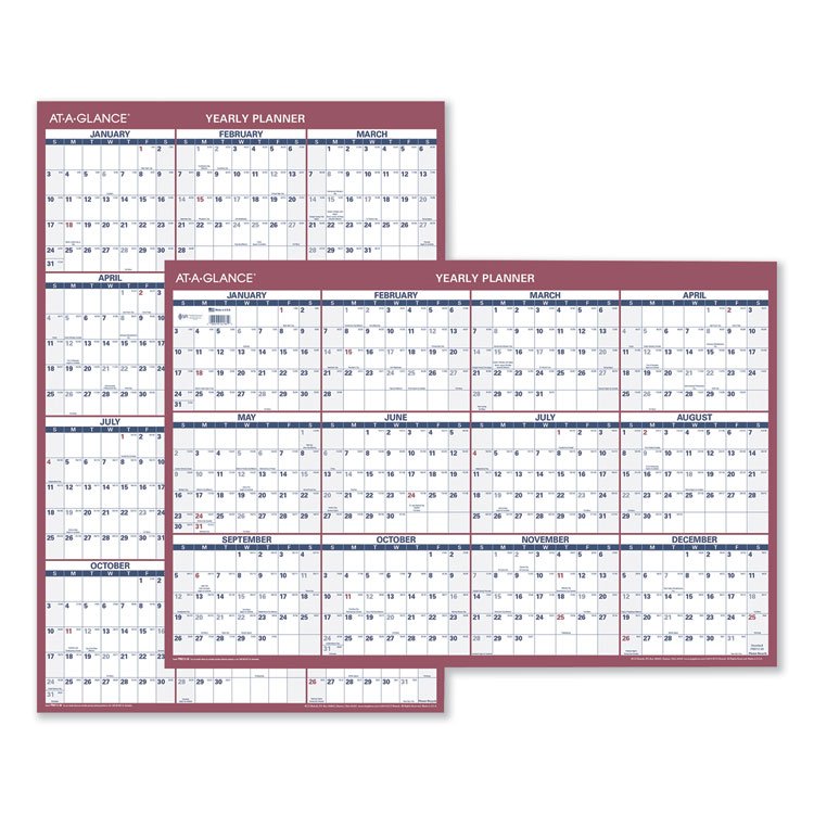 AT-A-GLANCE Vertical/Horizontal Wall Calendar, 24 x 36, White/Blue/Red Sheets, 12-Month (Jan to Dec): 2026 (AAGPM21228)