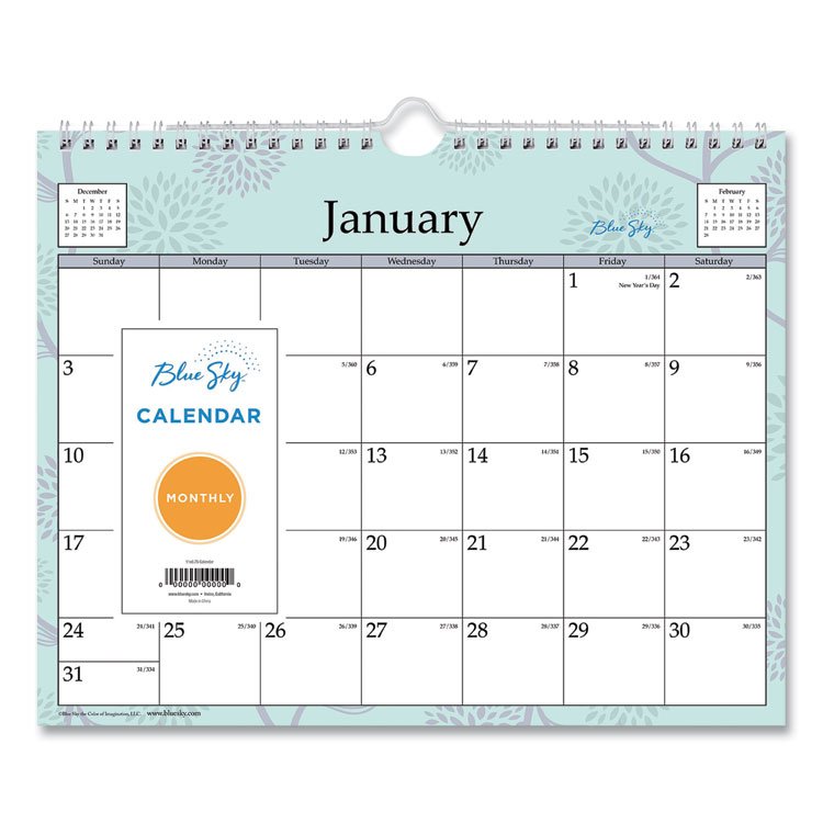 Blue Sky Rue Du Flore Wall Calendar, Floral Artwork, 11 x 8.75, White/Jade/Lavender Sheets, 12-Month (Jan to Dec): 2026 (BLS101613)