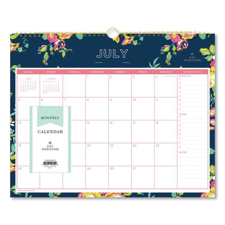 Blue Sky Day Designer Peyton Academic Wall Calendar, Floral Artwork, 15 x 12, White/Navy Sheets, 12-Month (July to June): 2025 to 2026 (BLS107934)