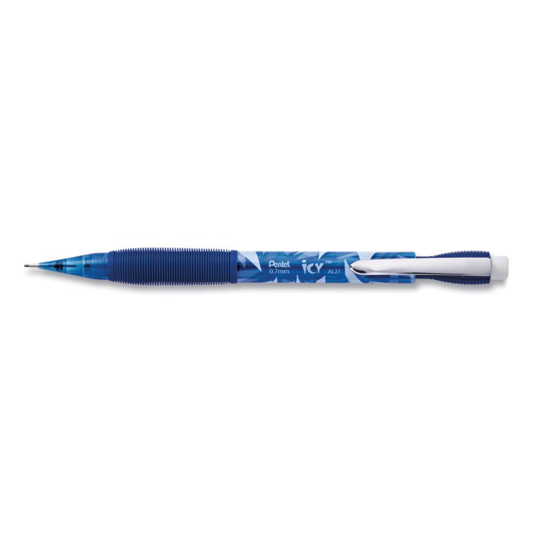 Pentel Icy Mechanical Pencil, 0.7 mm, HB (#2), Black Lead, Transparent Blue Barrel, Dozen (PENAL27TC)
