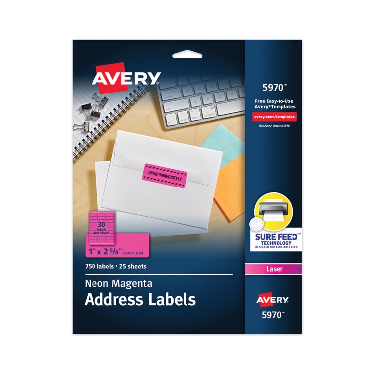 Avery High-Visibility Permanent Laser ID Labels, 1 x 2.63, Neon Magenta, 750/Pack (AVE5970)