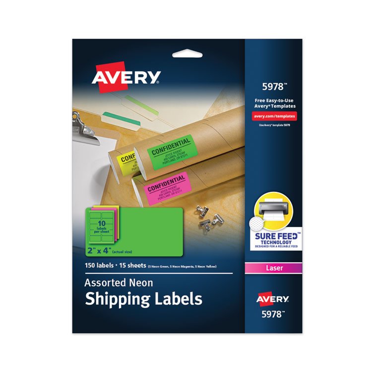 Avery High-Visibility Permanent Laser ID Labels, 2 x 4, Asst. Neon, 150/Pack (AVE5978)