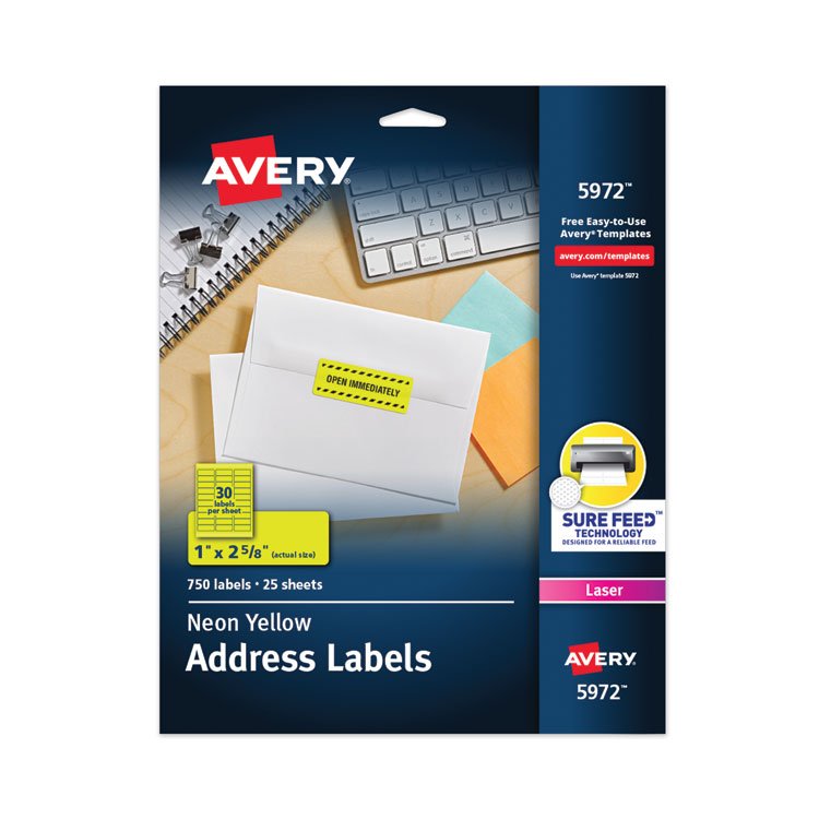 Avery High-Visibility Permanent Laser ID Labels, 1 x 2.63, Neon Yellow, 750/Pack (AVE5972)