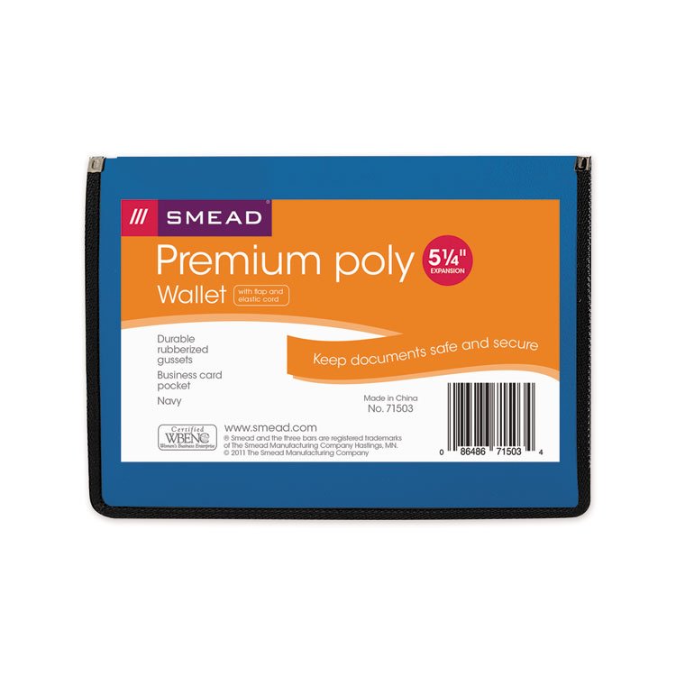 Smead Poly Premium Wallets, 5.25" Expansion, 1 Section, Elastic Cord Closure, Letter Size, Navy Blue (SMD71503)