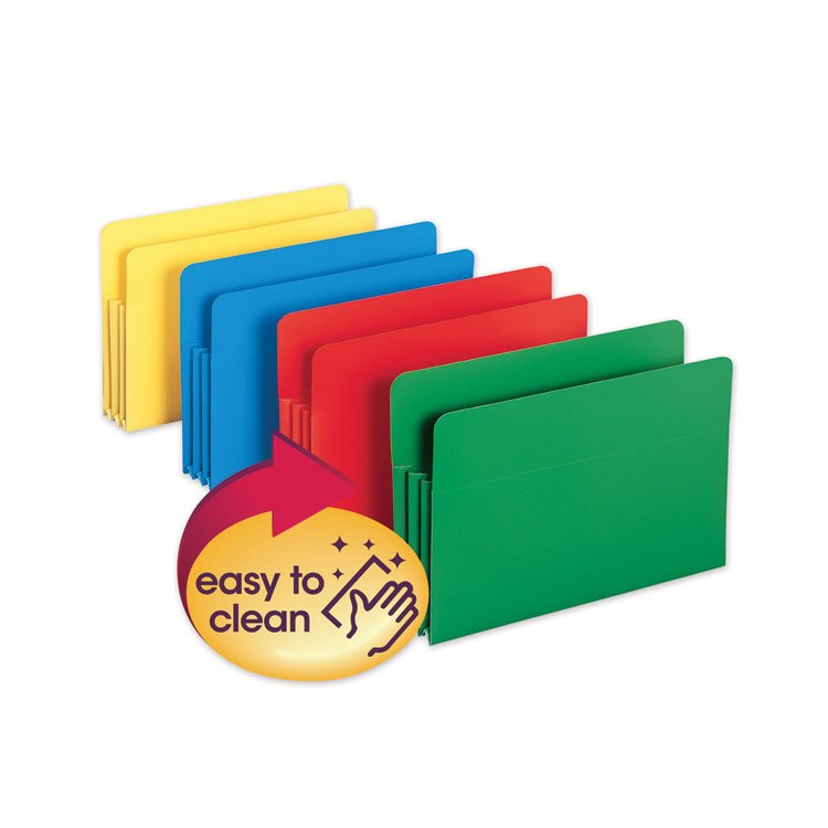 Smead Poly Drop Front File Pockets, 3.5" Expansion, Legal Size, Assorted Colors, 4/Box (SMD73550)