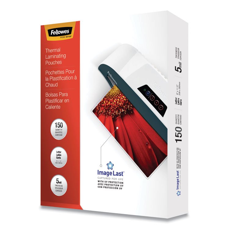 Fellowes ImageLast Laminating Pouches with UV Protection, 5 mil, 9" x 11.5", Clear, 150/Pack (FEL5204007)