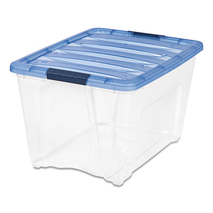 IRIS Stack and Pull Latching Flat Lid Storage Box, 13.5 gal, 22" x 16.5" x 13.03", Clear/Translucent Blue (IRS100242)
