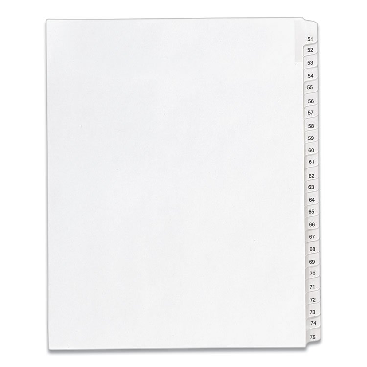 Avery Preprinted Legal Exhibit Side Tab Index Dividers, Allstate Style, 25-Tab, 51 to 75, 11 x 8.5, White, 1 Set, (1703) (AVE01703)