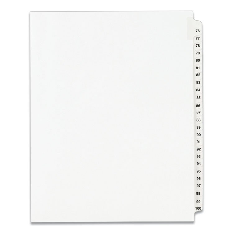 Avery Preprinted Legal Exhibit Side Tab Index Dividers, Avery Style, 25-Tab, 76 to 100, 11 x 8.5, White, 1 Set, (1333) (AVE01333)