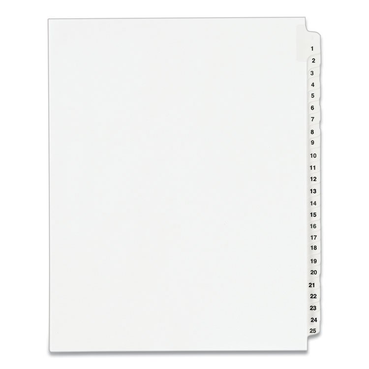 Avery Preprinted Legal Exhibit Side Tab Index Dividers, Avery Style, 25-Tab, 1 to 25, 11 x 8.5, White, 1 Set, (1330) (AVE01330)