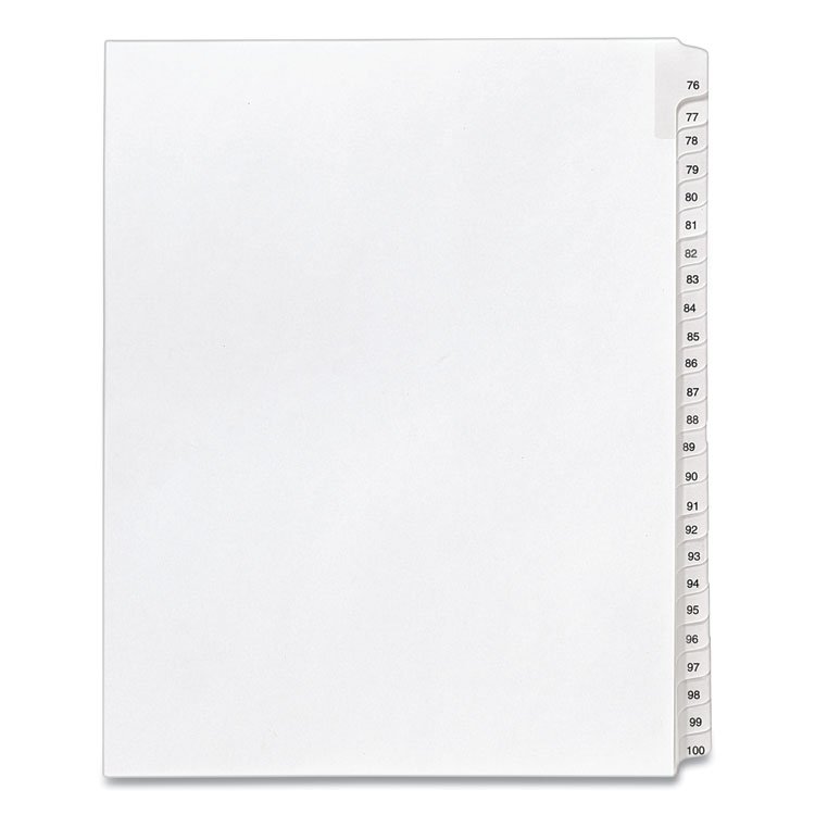 Avery Preprinted Legal Exhibit Side Tab Index Dividers, Allstate Style, 25-Tab, 76 to 100, 11 x 8.5, White, 1 Set, (1704) (AVE01704)