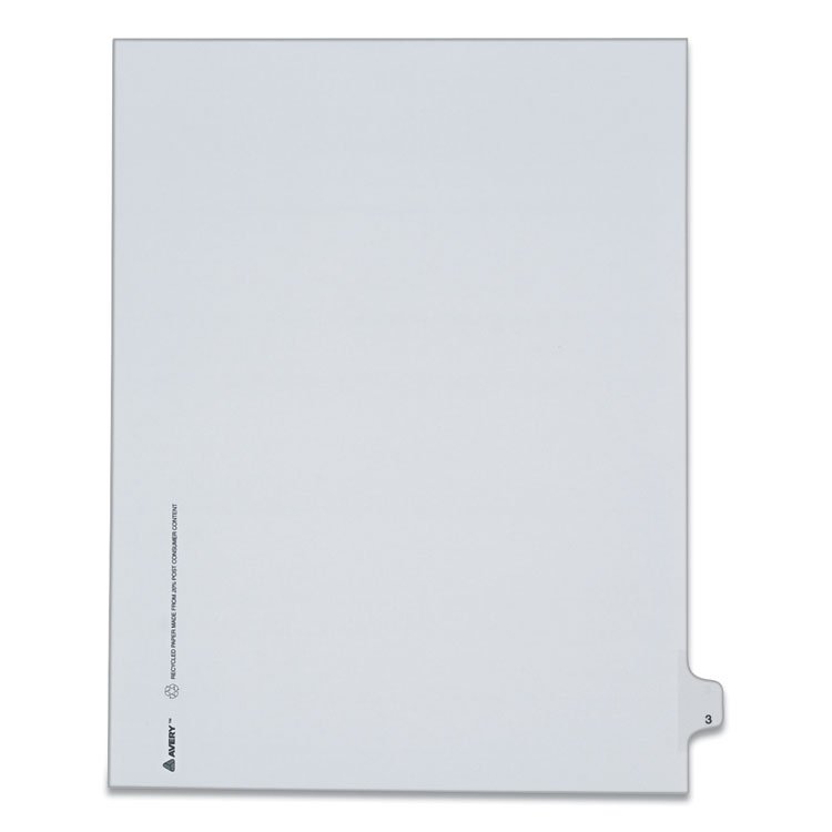 Avery Preprinted Legal Exhibit Side Tab Index Dividers, Allstate Style, 10-Tab, 3, 11 x 8.5, White, 25/Pack (AVE82201)