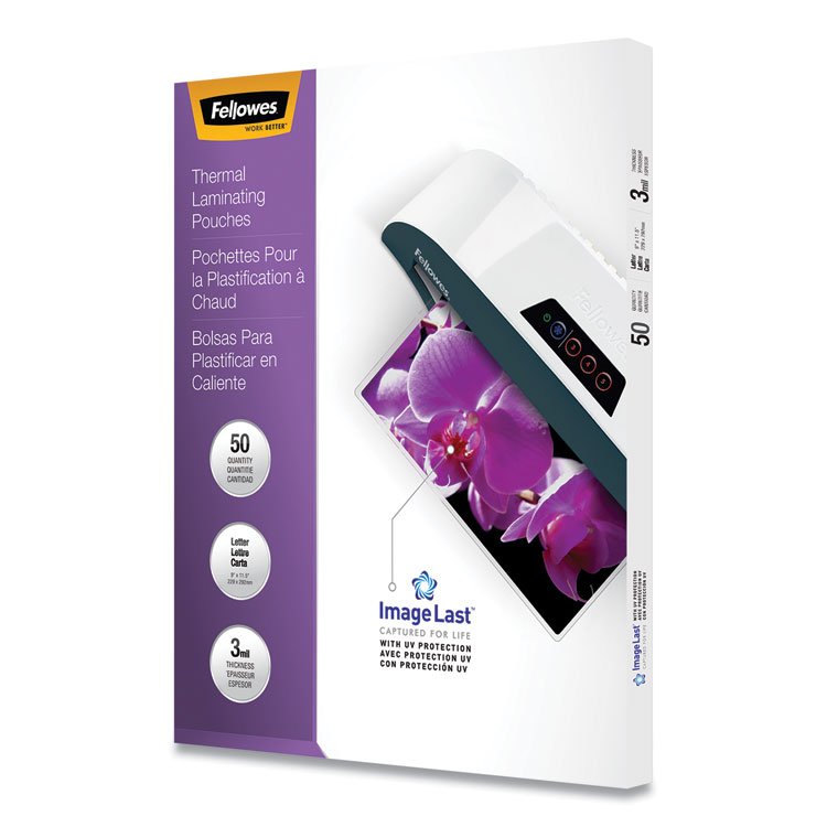 Fellowes ImageLast Laminating Pouches with UV Protection, 3 mil, 9" x 11.5", Clear, 50/Pack (FEL52225)