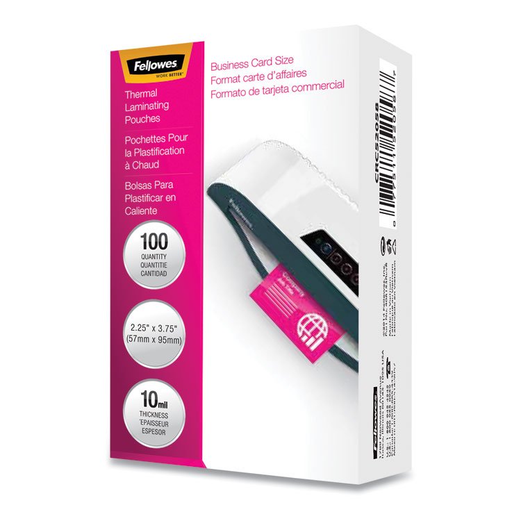 Fellowes Laminating Pouches, 10 mil, 3.75" x 2.25", Gloss Clear, 100/Pack (FEL52058)