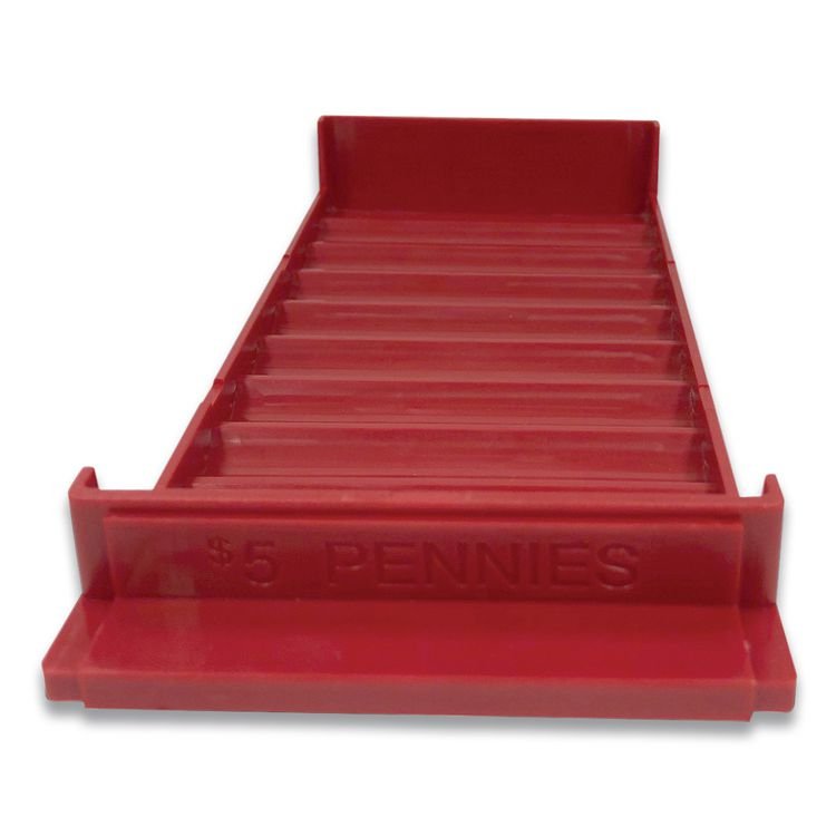 CONTROLTEK Stackable Plastic Coin Tray, Pennies, 10 Compartments, Denomination and Capacity Etched On Side, Stackable, 10 x 5, Red (CNK560560EA)