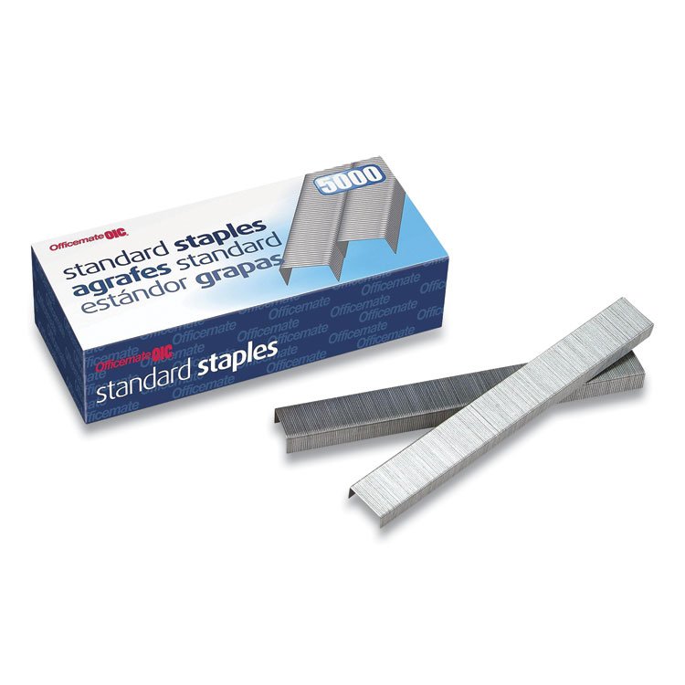 Officemate Standard Staples, 0.25" Leg, 0.5" Crown, Steel, 5,000/Box (OIC91900)