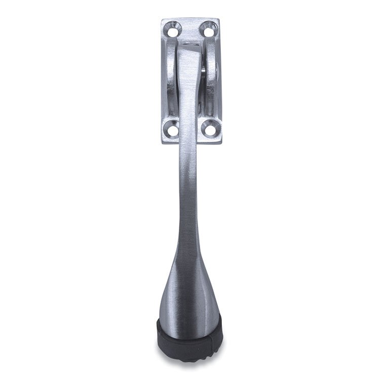 Tell Hinged Kick-Down Door Stop with Rectangular Four-Point Mounting Plate, 0.75" Wide Door Mount, 4.25 Long Stopper, Satin Chrome (PFQDT100007)