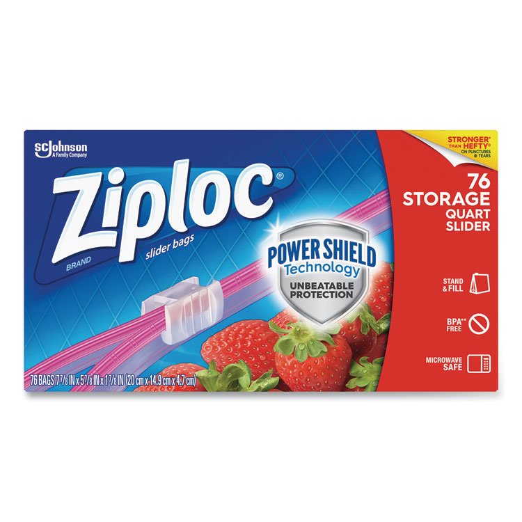 Ziploc Slider Storage Bags, Quart, 5.88" x 1.88" x 7.88", Clear, 76 Bags/Box, 9 Boxes/Carton (SJN316490)
