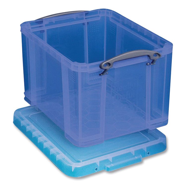Really Useful Box Snap-Lid Storage Bin, 8.45 gal, 14" x 18" x 12.25", Transparent Blue (RUA32TBL)
