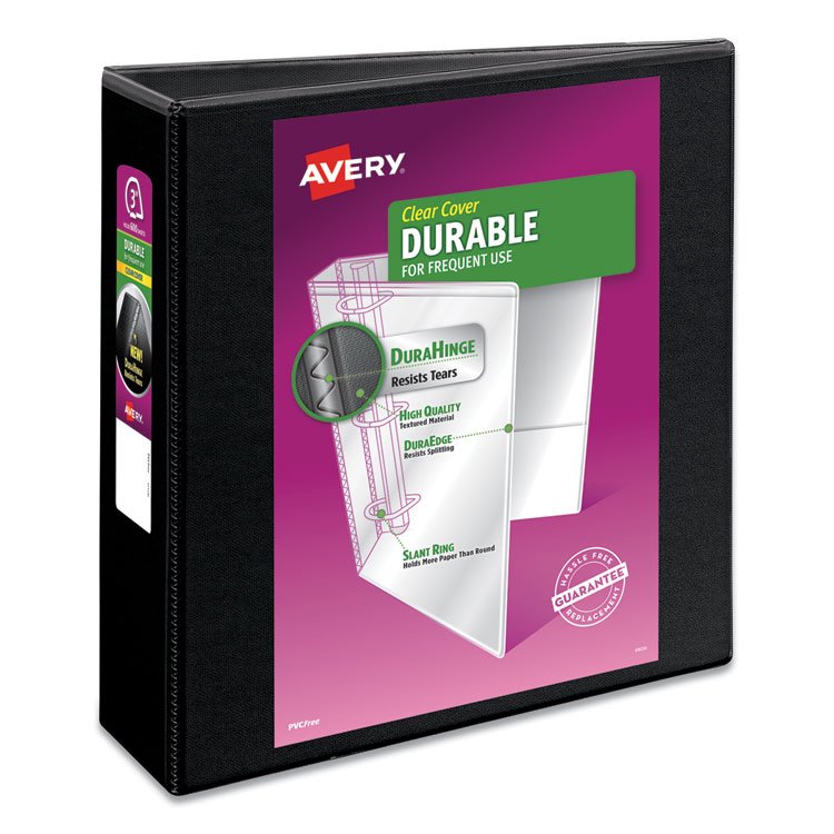 Avery Durable View Binder with DuraHinge and Slant Rings, 3 Rings, 3" Capacity, 11 x 8.5, Black (AVE17041)