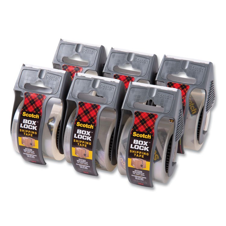 Scotch Box Lock Shipping Packaging Tape, 1.5" Core with Dispenser, 1.88" x 22.2 yds, Clear, 6/Pack (MMM1956)