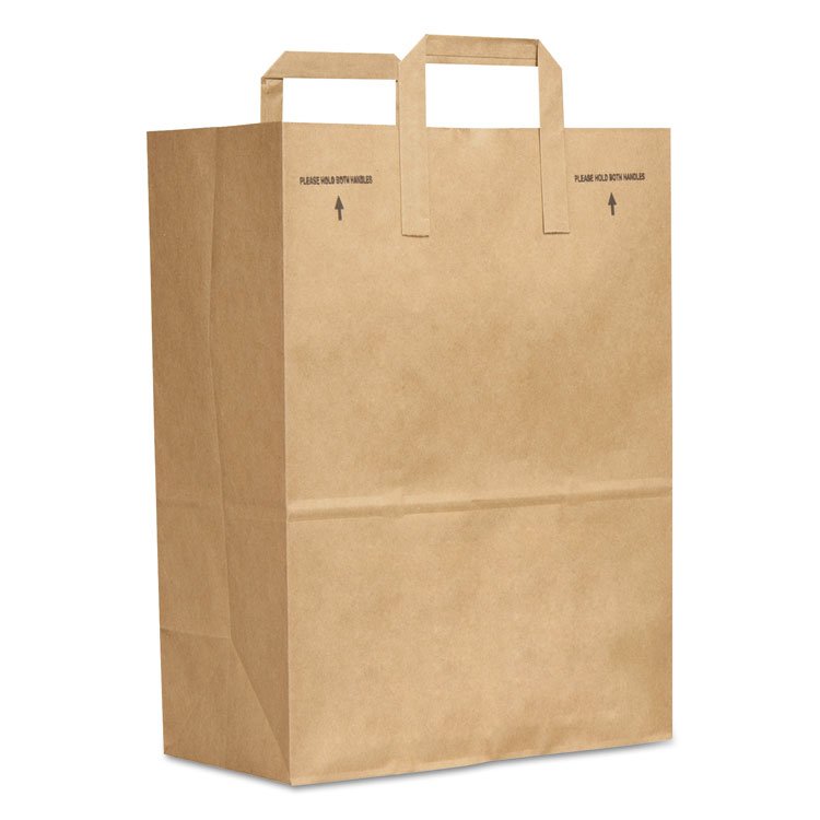 ROSS & WALLACE PAPER PRODUCTS, INC. Grocery Paper Bags, 1/6 BBL Size, 70# Basis Weight, Flat Handles, 12" x 7" x 16.25", Kraft, 300/Bundle (BAGSK1670EZ300)